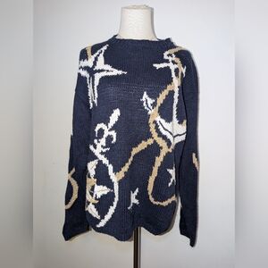 Vintage Brittany Lane Hand Knitted Navy Nautical Printed Sweater